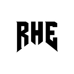 RHE letter logo design for technology company. RHE logo design black and white color combination. RHE logo, RHE vector, RHE design, RHE icon, RHE alphabet. RHE typography logo design. © mamun25g
