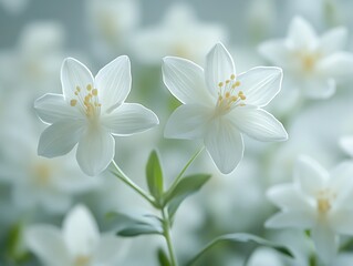 Obraz premium Two Delicate White Flowers Blooming Against a Soft Blurred Background