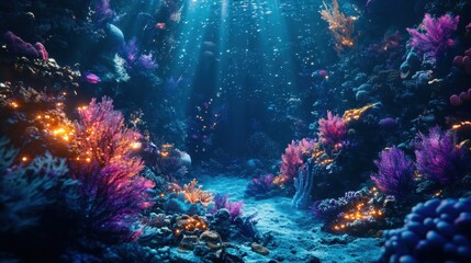 Fototapeta premium Underwater mermaid exploring vibrant coral reefs during a serene day in the ocean