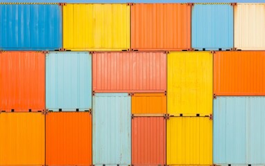 Fototapeta premium Colorful Shipping Containers Stacked in Patterns