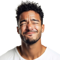 Fototapeta premium A Man with a Mischievous Grin and Squinting Eyes Isolated on Transparent Background