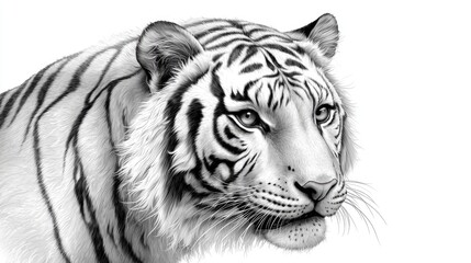 Fototapeta premium Hand-drawn vintage illustration of a majestic tiger, detailed fur and expressive eyes in classic ink style.