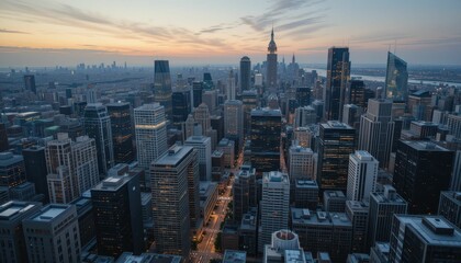 Obraz premium Stunning City Skyline at Sunset with Buildings and Sky Colors