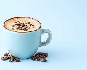 Obraz premium Light Blue Coffee Cup, Coffee Beans