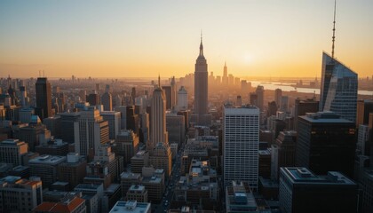 Stunning Sunset Over Urban Skyline with Iconic Buildings in View
