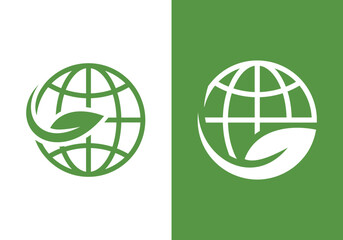 global environment icon. environment and ecology symbol. green leaves and earth globe in design. green colored vector image. green earth, world environment day, save the planet vector concept