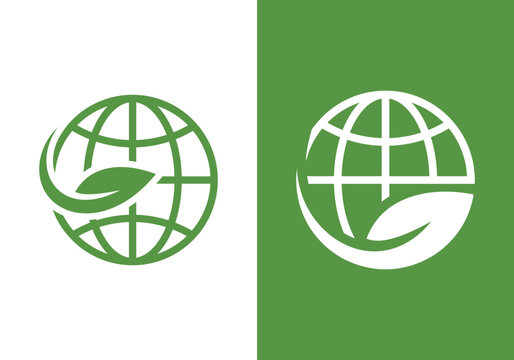global environment icon. environment and ecology symbol. green leaves and earth globe in design. green colored vector image. green earth, world environment day, save the planet vector concept