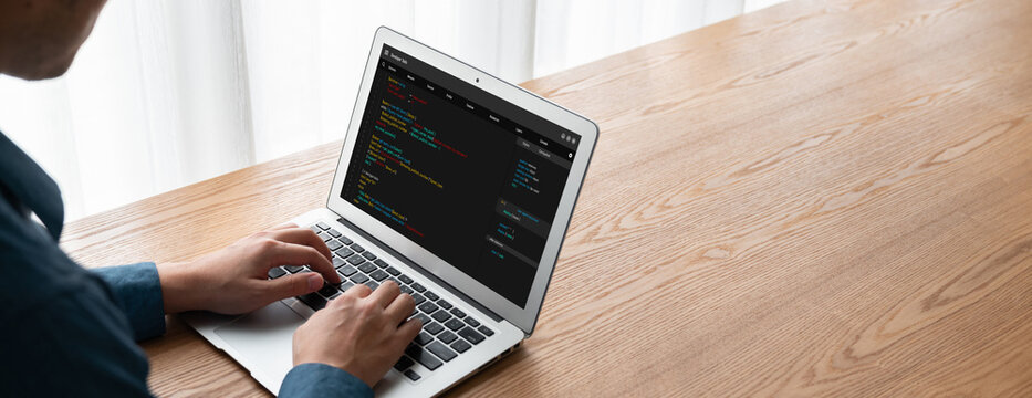 Software development programming on computer screen for modish application and program coding