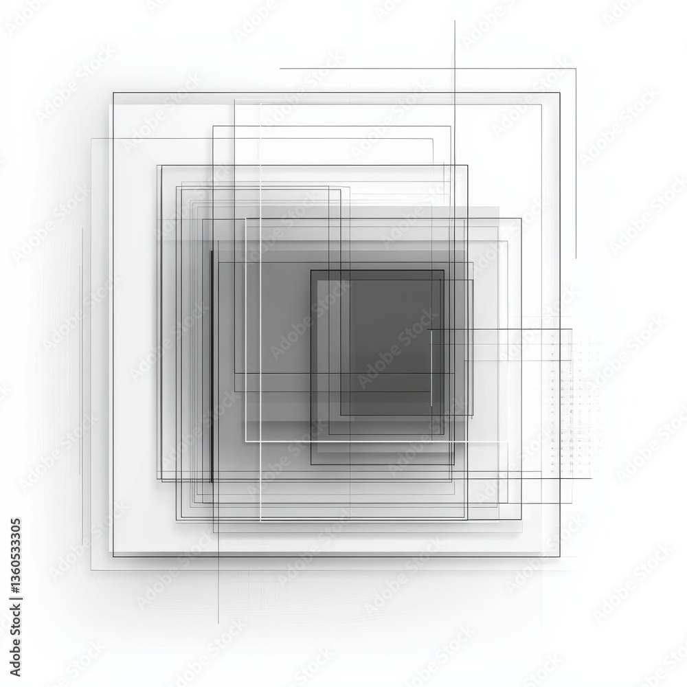 Leinwandbilder geometric abstraction: a study in nested squares and subtle shades of gray on a clean white backgrou