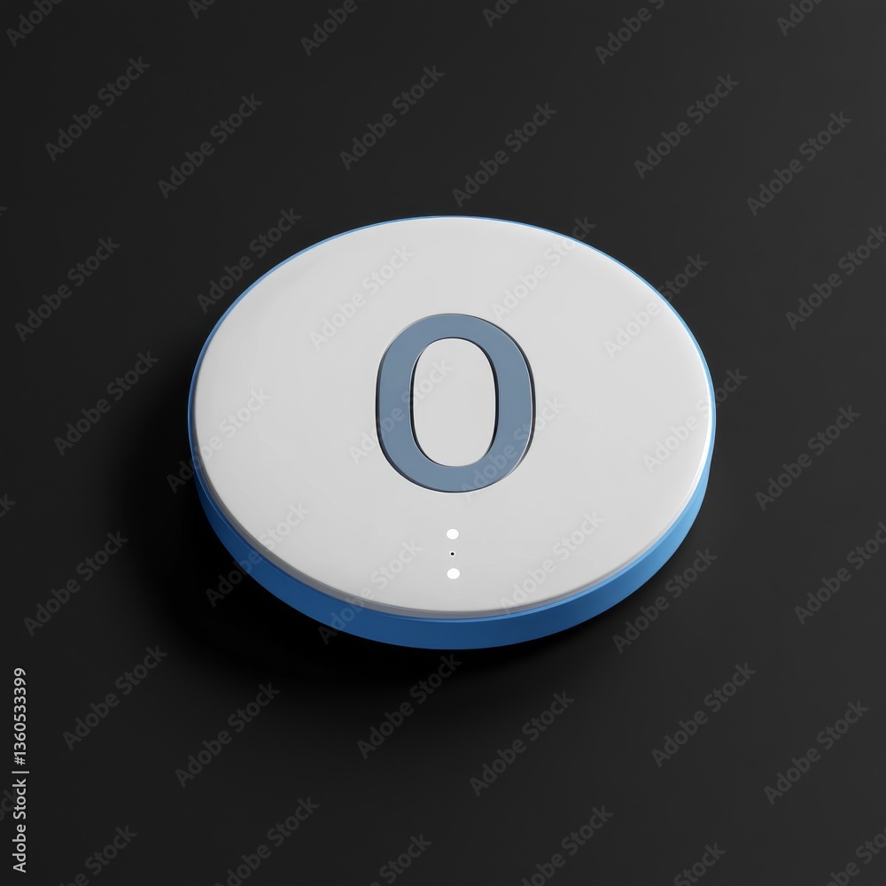 Aufkleber minimalist smart home device with a blue accent ring displaying a zero, on a dark gray surface