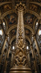 Obraz premium Ornate Column in Grand Architectural Interior with Decorative Ceiling