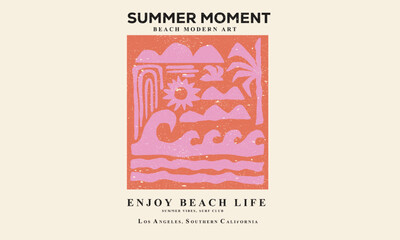 Summer moment. Palm and sun artwork. Call of the sea. Beach modern abstract art. Summer vibes artwork. Beach vibes graphic print design.