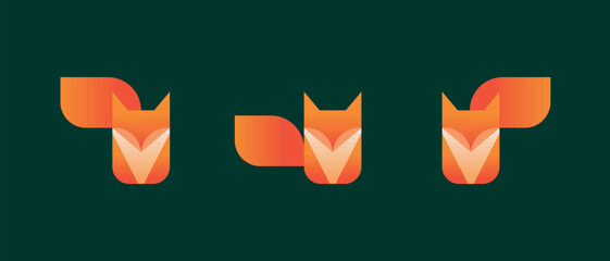 Vector set of abstract foxes in minimalistic style for logos, company signs, emblems, illustration on dark background