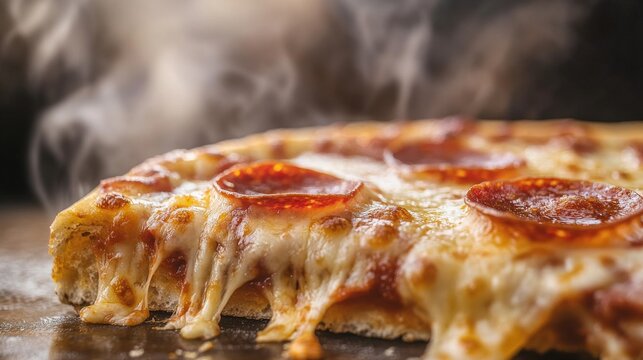 A close up image shows a delicious slice of pizza