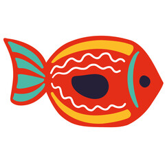 Boho simple linocut style tribal fish
