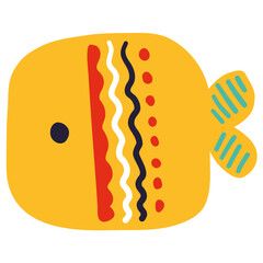 Boho simple linocut style tribal fish