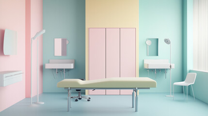 Fototapeta premium Minimalist Medical Examination Room in Pastel Pink and Mint Green for Body Analysis