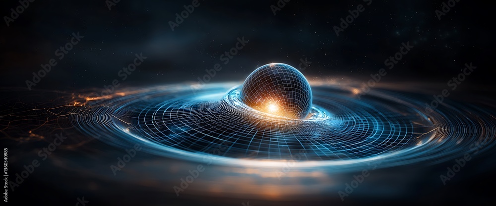 Aufkleber abstract depiction of a celestial body within a swirling, interconnected space-time field