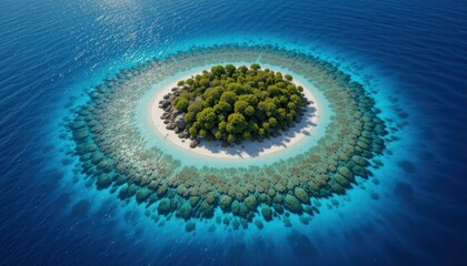 Remote Tropical Island Surrounded by Crystal Clear Turquoise Waters