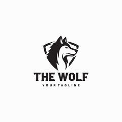 wolf head with shield logo vector illustration