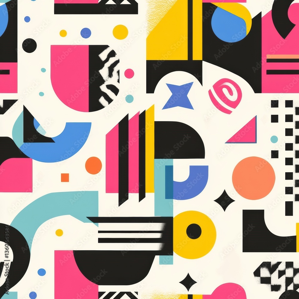Aufkleber Vibrant baby pattern featuring bold geometric shapes and high-contrast colors in a playful modern style for nursery decor Generative AI
