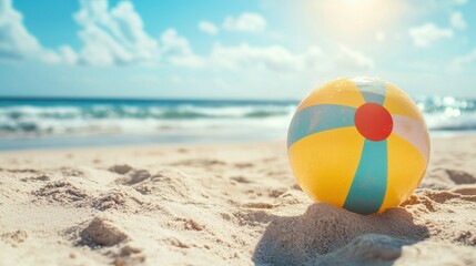 Naklejka premium Classic beach ball, isolated on a white background for summer fun.