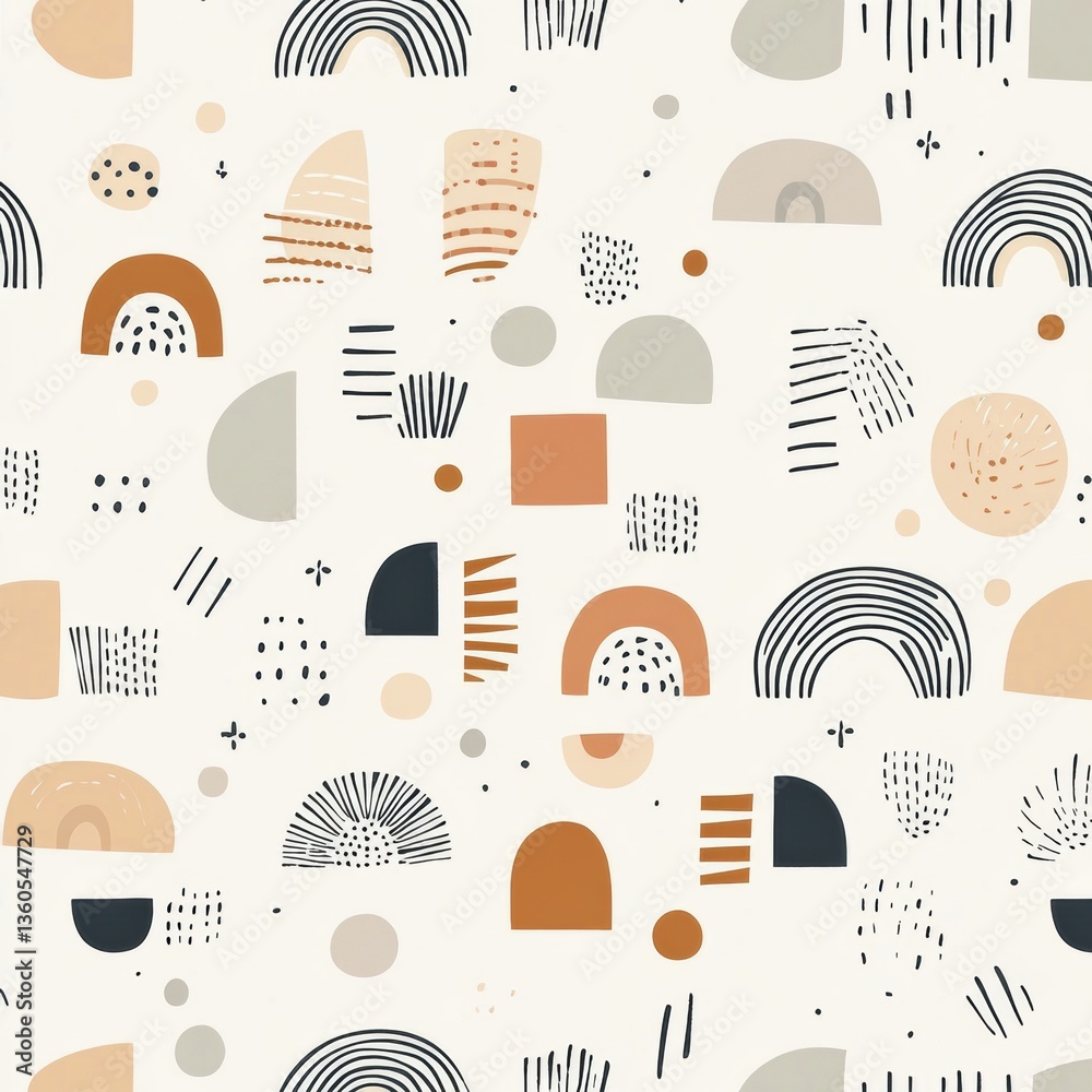 Poster seamless scandinavian style baby pattern with minimalist geometric shapes in neutral earthy tones ge