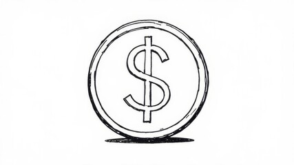 drawn picture outline coin dollar on white background.
