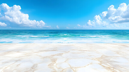 Marble surface overlooking ocean waves under sunny sky