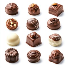 Obraz premium Collection of chocolate pralines isolated on transparent or white background style