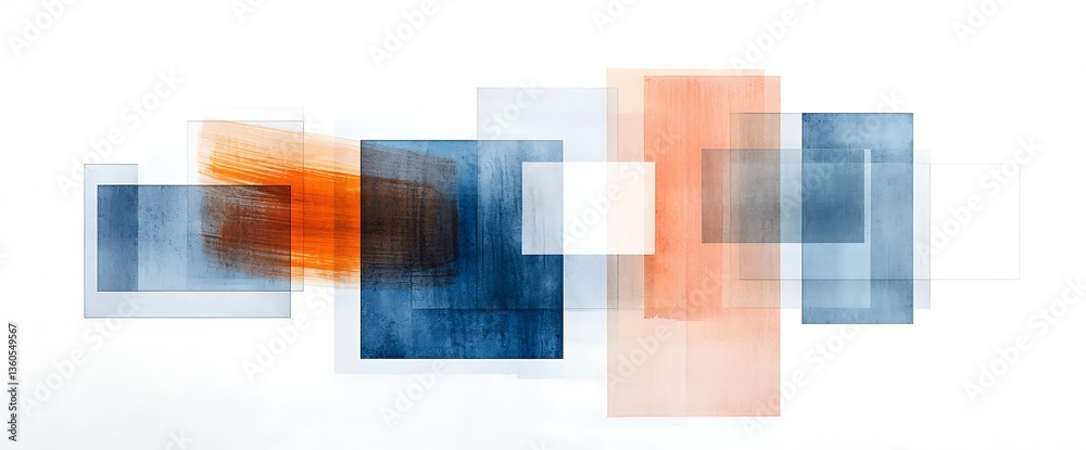 Poster Abstract geometric composition of overlapping squares in soft, blended colors