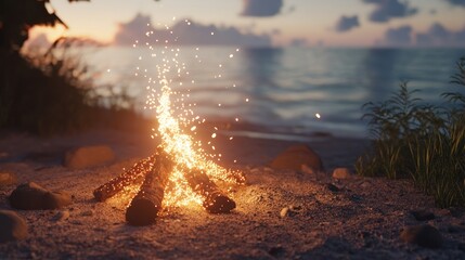 Fototapeta premium Beach bonfire at sunset