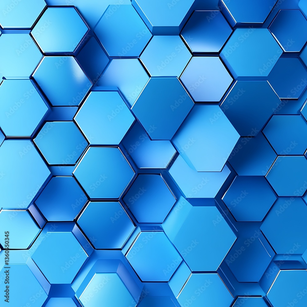 Poster Abstract geometric pattern of many hexagons in a bright blue color