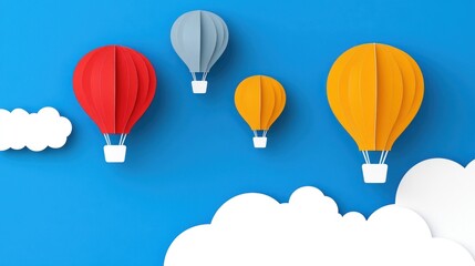 Fototapeta premium Colorful Paper Hot Air Balloons in Sky
