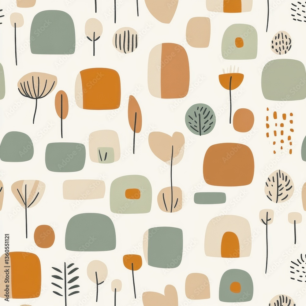 Aufkleber minimalist scandinavian baby pattern featuring geometric shapes in earthy tones for modern nurseries