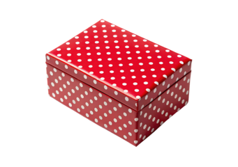 Red box with white spots isolated PNG on white background for creative design and marketing assets