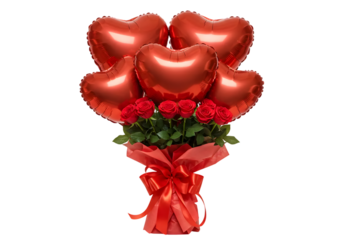Vibrant Bouquet of Red Roses with Heart-Shaped Balloons Perfect for Romantic Occasions and Expressions of Love and Affection