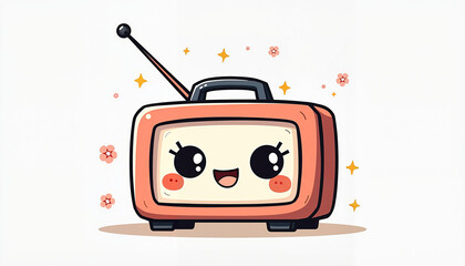  Fun cartoon old TV with smiling face and glitter

