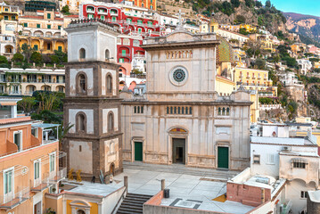 The Collegiate Church of Santa Maria Assunta in the picturesque mountain community of Positano on the famous Amalfi Coast on the Tyrrhenian Sea in southern Italy. The coast is a World Heritage Site.