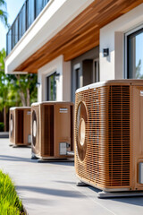 Modern air conditioning units outside luxury home
