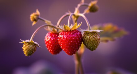 Wild Strawberries in Golden Bush Macro Shot