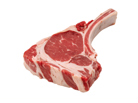 Mutton back chop fresh and raw, isolated on a transparent white background, PNG cutout for easy editing and high-quality visuals