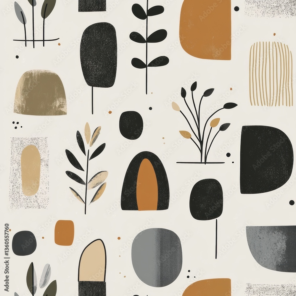 Aufkleber explore scandinavian-style pattern featuring hand-drawn geometric shapes in cozy neutral tones for m