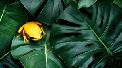 An eye-catching image featuring an endangered golden poison dart frog on a bright green backdrop
