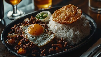 Beef stir-fry with rice and egg