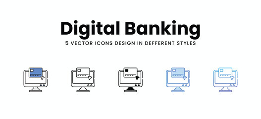 Digital Banking vector icons set stock illustration