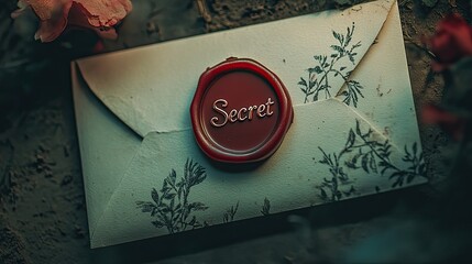 Red wax seal with the initials "Secret" in fine art calligraphy on the envelope