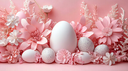 Fototapeta premium Charming Easter egg arrangement featuring pastel colors, perfect for Easter celebrations, spring-themed events, and festive card designs.