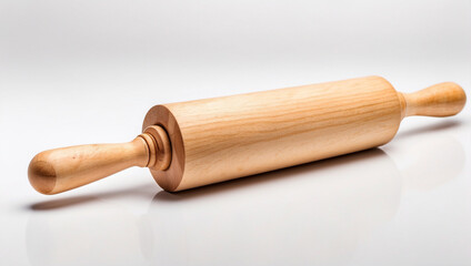 A Classic Wooden Rolling Pin Isolated on a White Background for Baking Enthusiasts