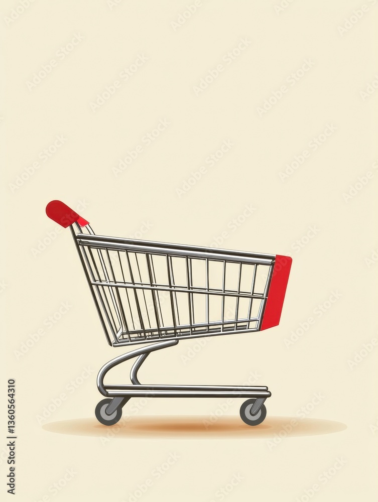 Poster Modern art of an elegant empty shopping cart awaiting products against a soft backdrop in minimalist design Generative AI